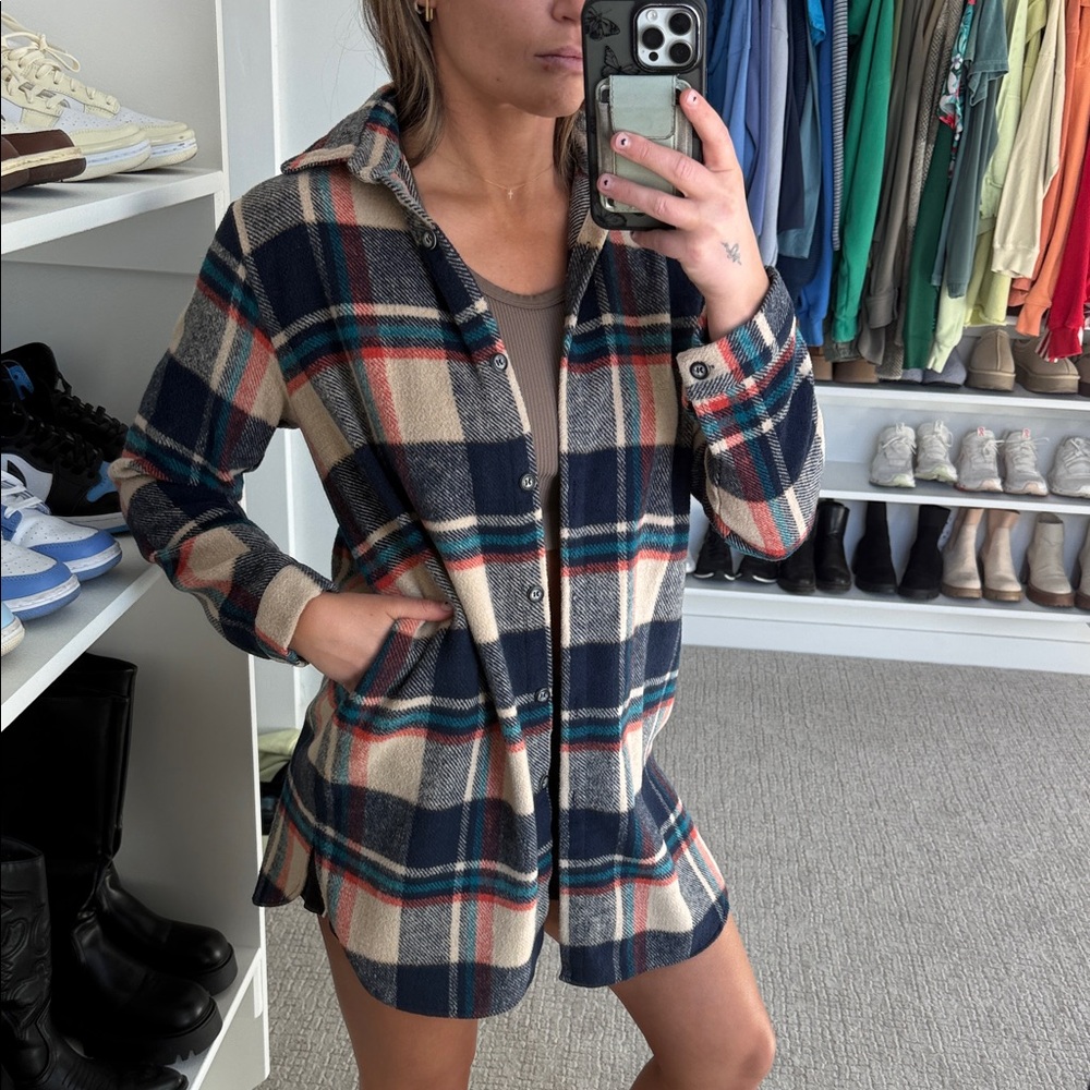 Plaid Button-Up Shacket - Picture 2 of 2